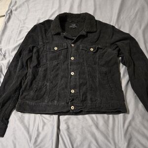 Triot Los Angeles Trucker Style Corduroy Jacket Sherpa Collar Mens Large Black